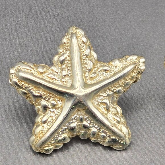 Taxco Sterling Silver Starfish Post Earrings 1" Textured Design TM-90 14.9g - Picture 2 of 7